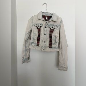 Free People Mix Baja Denim Moto Jean Jacket cropped 100% Cotton Festival size 0
